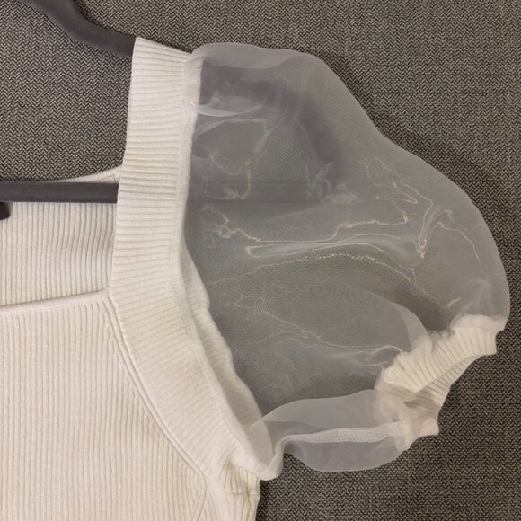 French Connection White Puff Sleeve Knit Top – Size S - Picture 2 of 6